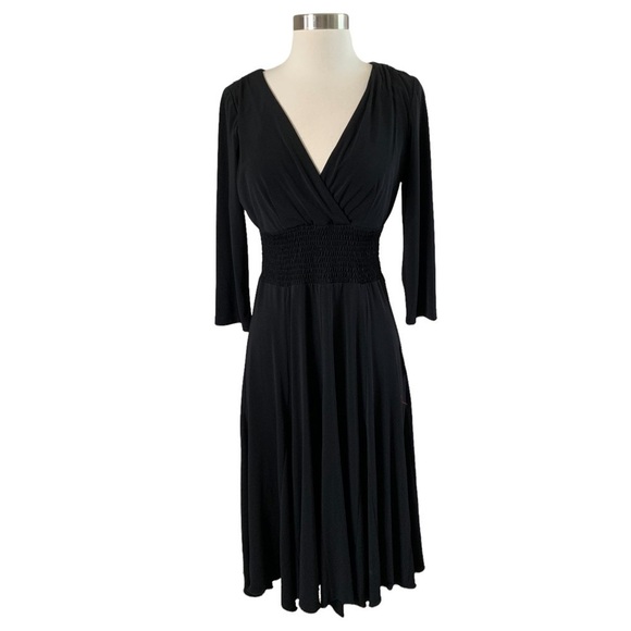 Dress Barn New With Tags 3/4 Sleeve Modest  V-neck Black Dress Size 8 - Picture 1 of 9